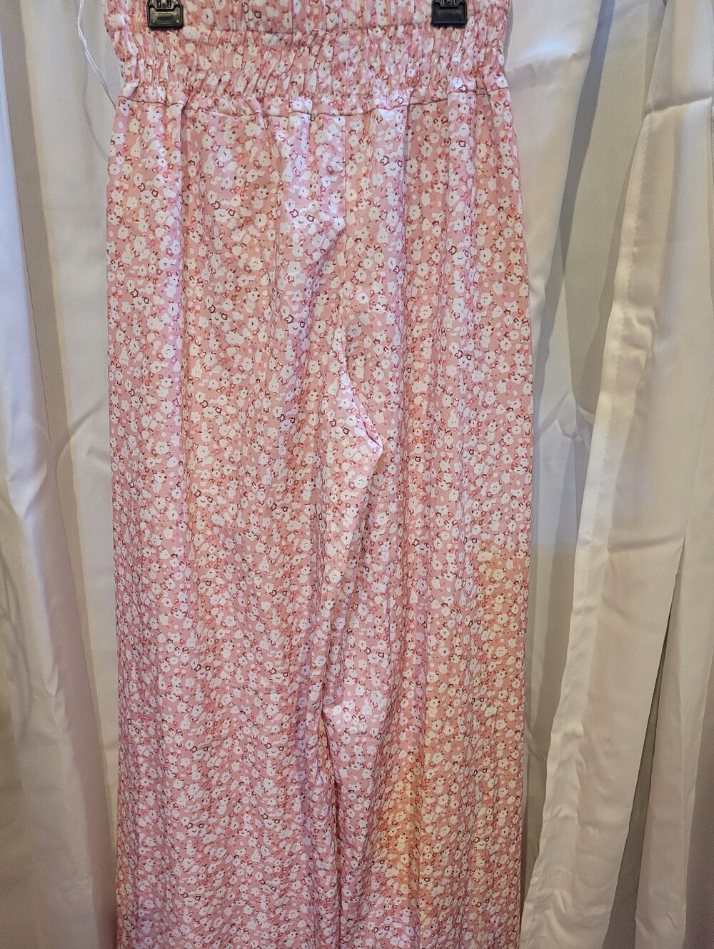 Amazon Pink Floral Wide-Leg Jumpsuit with Smocked Waist